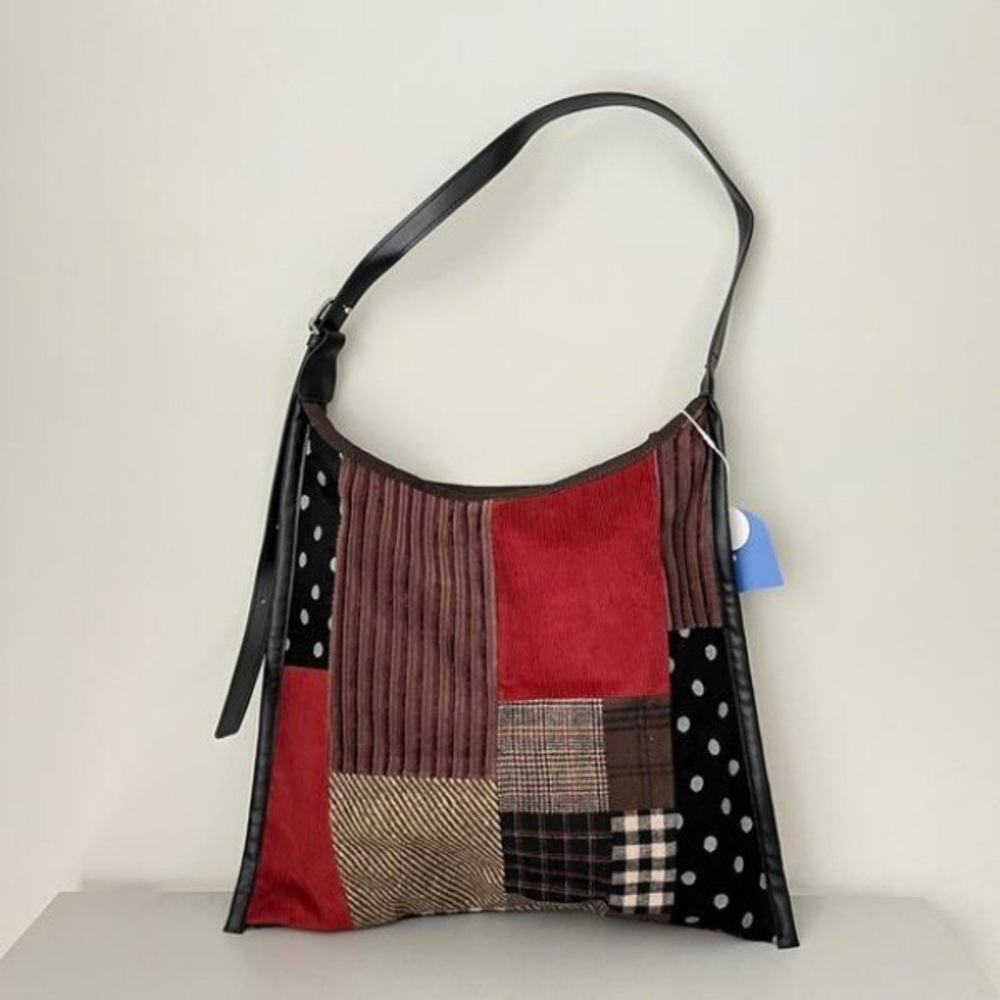 Patchwork Shoulder Bag - Red and Black - image 1